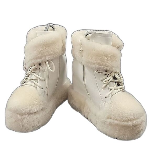 Anthony Wang WTF Dialo Wedge Booties - Ivory / Beige, Faux Fur, Women's SZ 8.5 - Picture 1 of 12